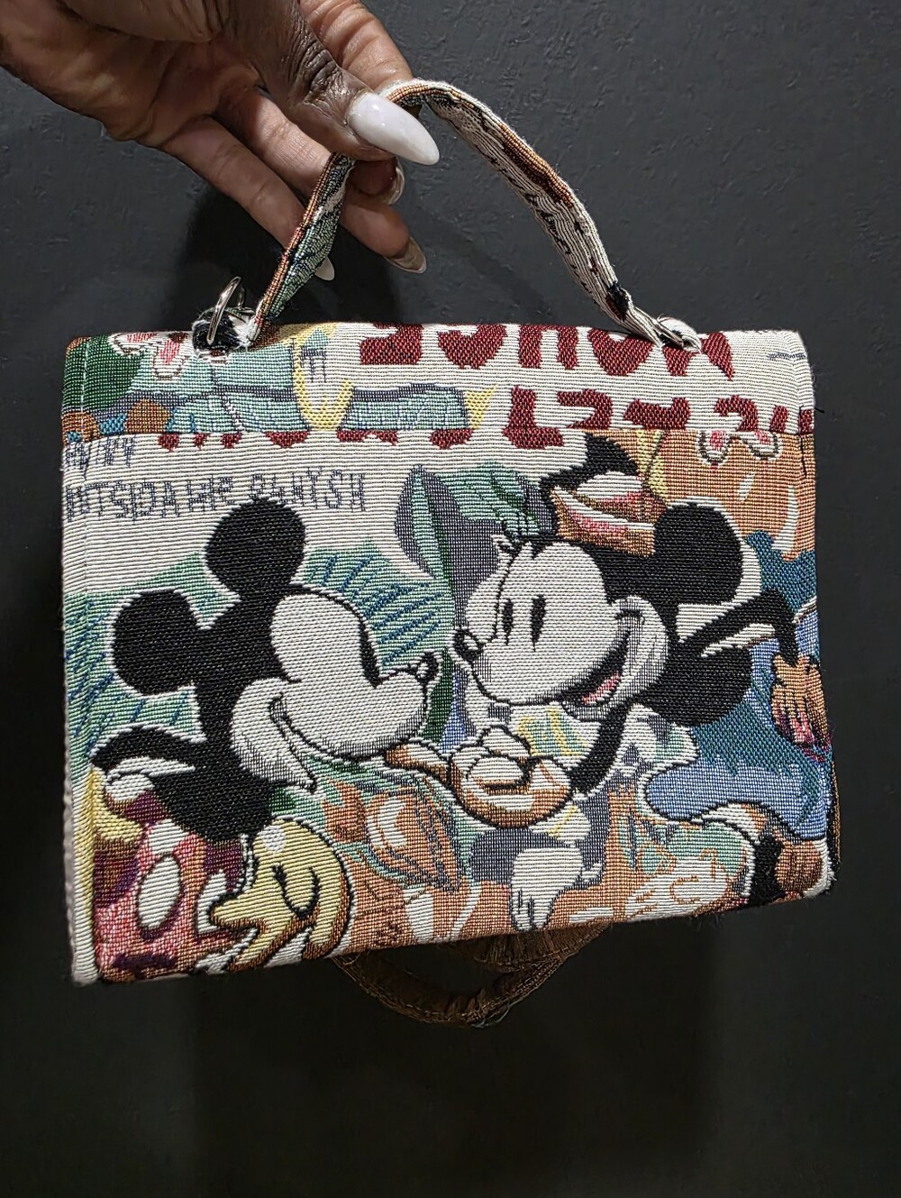 Disney Tapestry Crossbody Shoulder Bag Tapestry Woven Mickey Minnie Mouse 7x8 - Picture 8 of 16